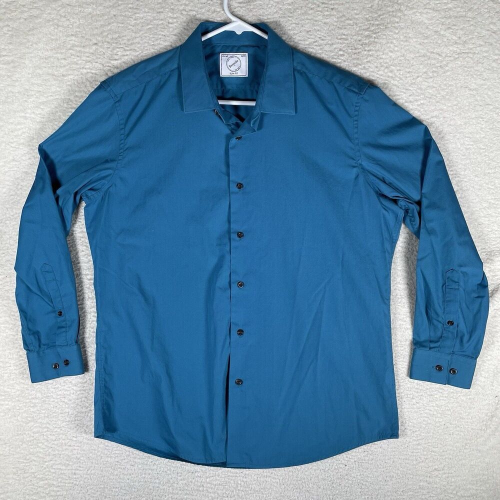 Bespoke Brand Dress Shirt Mens Large 16-16.5 Blue Slim Fit Long Sleeve Collared